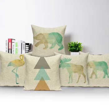 

Geometry Pattern Linen Cushion Cover 45X45cm Elk Elephant Pillow Case Home Decorative Pillows Cover for Sofa