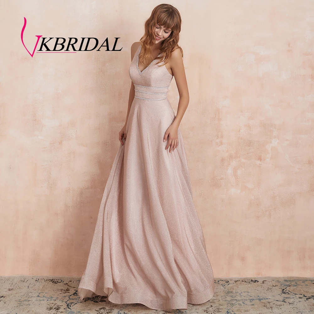 VKbridal сексуальное вечернее платье с v-образным вечернее платье ТРАПЕЦИЕВИДНОЕ Сверкающее платье для выпускного вечера Длинные вечерние платья со стразами реальное изображение