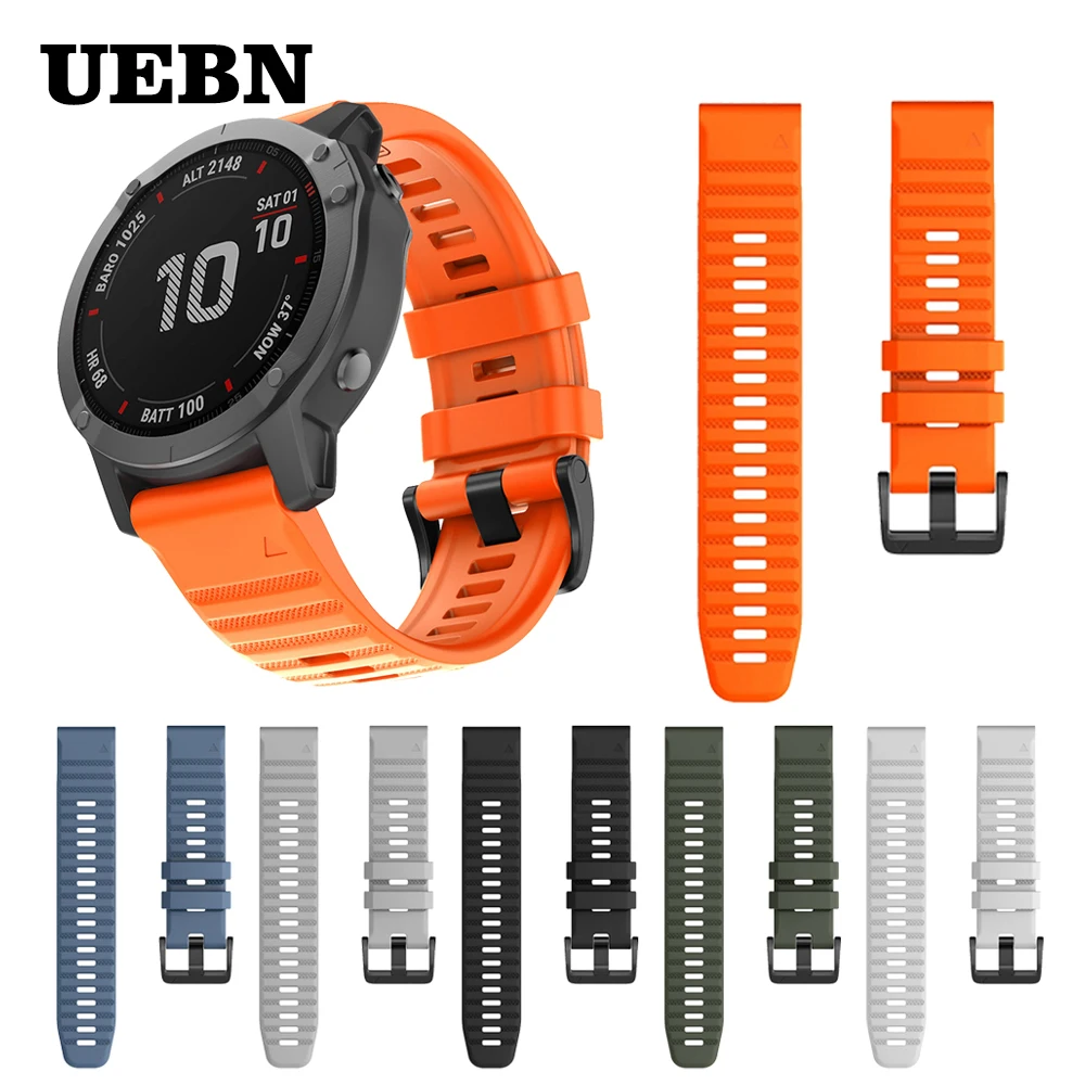

UEBN 22mm 26mm Silicone Watchband For Garmin Fenix 6 6X Pro / 5 5X Plus 3 3HR Band Fenix6 Fenix5 Watch Easyfit Wrist Strap