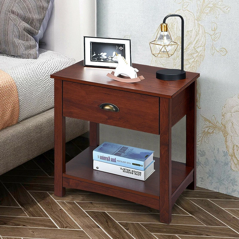 

GIANTEX Night Stand Bedside End Table with Storage Drawer and Shelf HW61716
