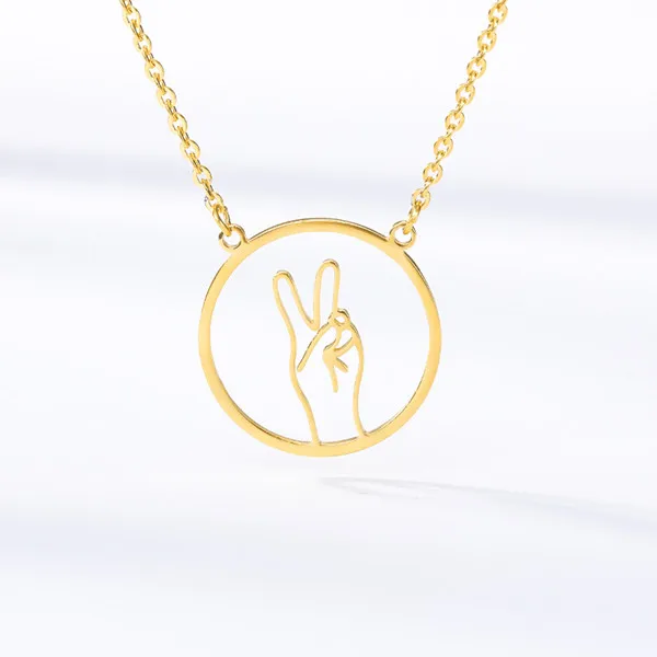 Серебряное ожерелье для женщин Bijoux Femme из нержавеющей стали Peace Crossing Sign language ожерелье s Jewelry Collares De Moda - Окраска металла: hn004-5