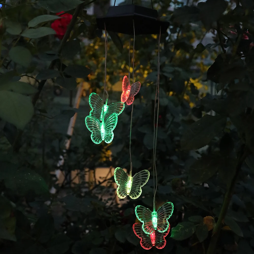 Solar Light Outdoor Powered LED Wind Chime IP65 Waterproof Butterfly Hummingbird Lawn Lamps For Garden Yard Decoration solar light bulb
