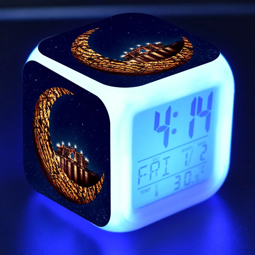 

Ramadan Mubarak Islamic Party Model LED Desk Clock Alarm Colorful Light Eid Ramadan Mubarak Figure Toys