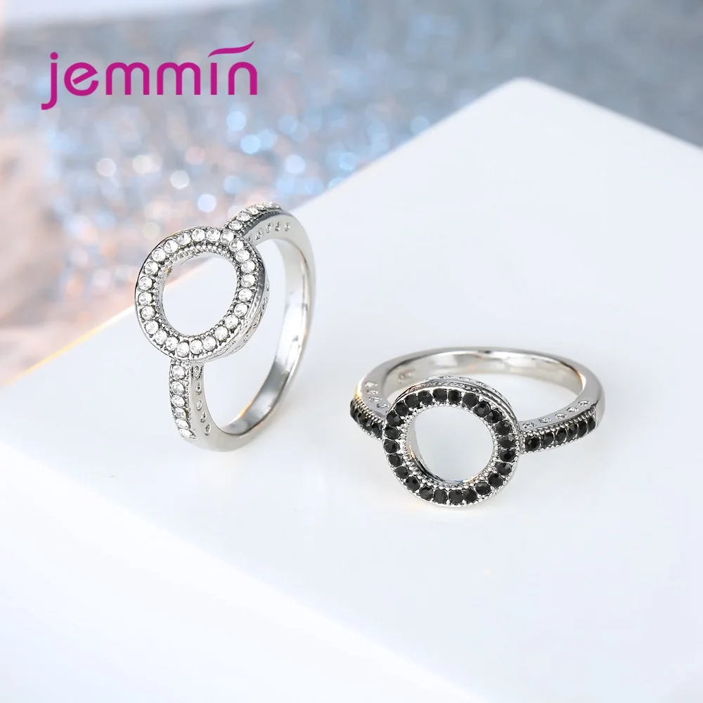 Классические модные кольца с вырезами, сверкающие черно-белые кольца с кубическим цирконием, ювелирные изделия из настоящего твердого 925 пробы, серебряные кольца