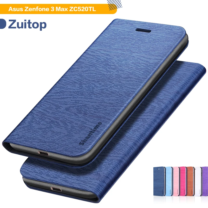 Чехол для телефона из искусственной кожи с текстурой под дерево для Asus Zenfone 3 Max ZC520TL, флип-чехол-книжка, деловой чехол-кошелек, Мягкая силиконовая задняя крышка