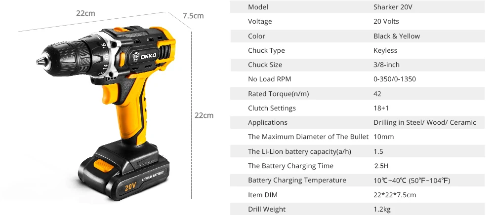 small electric jack hammer DEKO 12V 16V 20V Cordless Drill Electric Screwdriver Mini Wireless Power Driver Lithium-Ion Battery Home DIY 18+1TorqueSettings homelite electric chainsaw