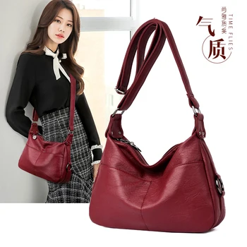 

Women Sheepskin Shoulder Bag Tote Handbag Red Genuine Leather Fashion 2020 Luxury Famous Brand Designer Crossbody Messenger Bag