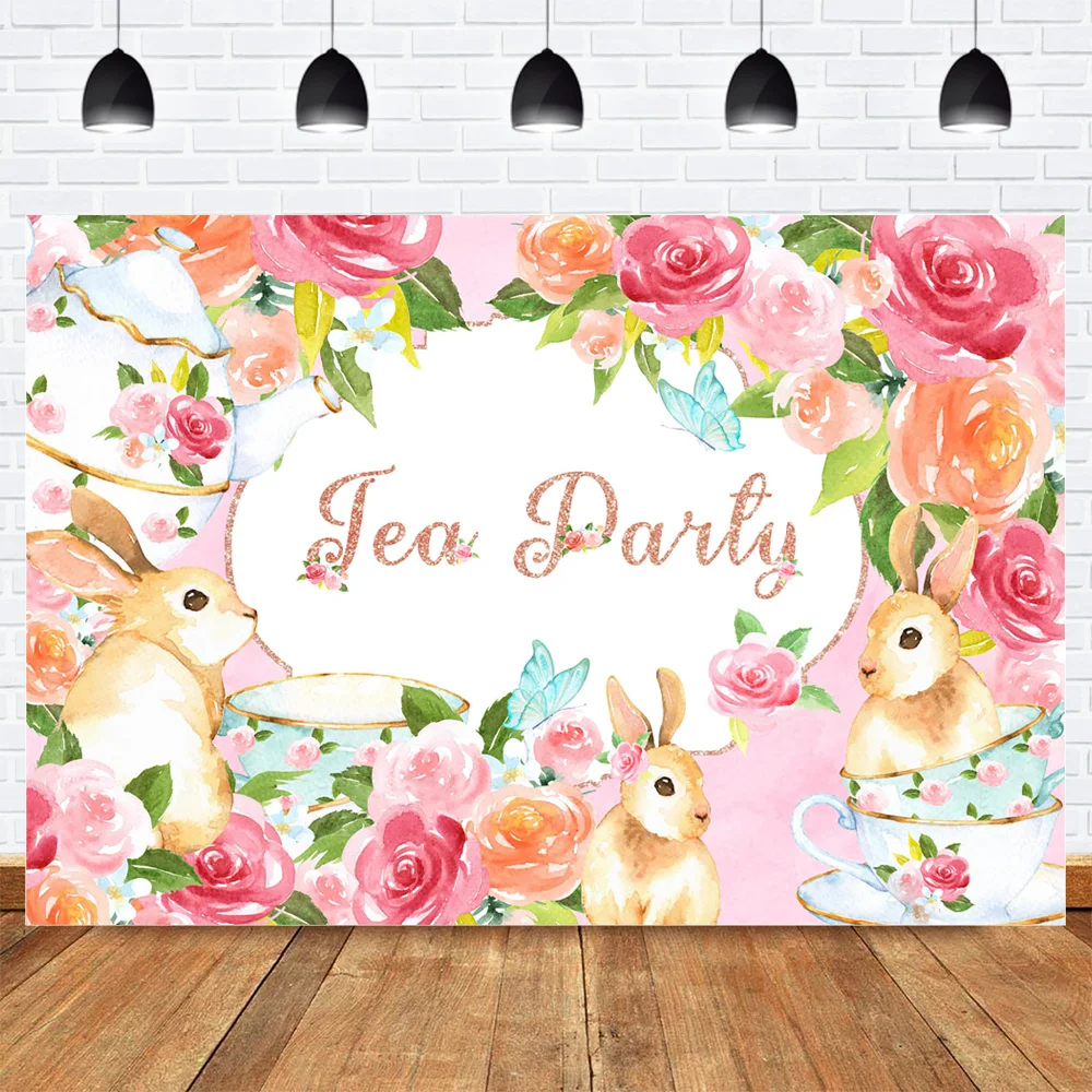 Tea Party Photography Backdrop Photocall Rabbit Cup Spring