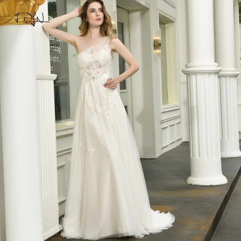 

ADLN 2020 Gorgeous One-shoulder A-line Wedding Dress Bohemian Lace Bridal Gown with Belt Vestidos de Novia