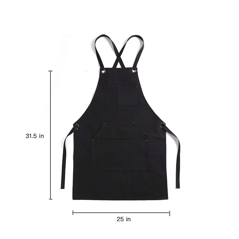 Canvas Work Apron with Tool Pockets Cross-Back Straps & Adjustable Apron Heavy Duty Apron With Pockets For Men and Women
