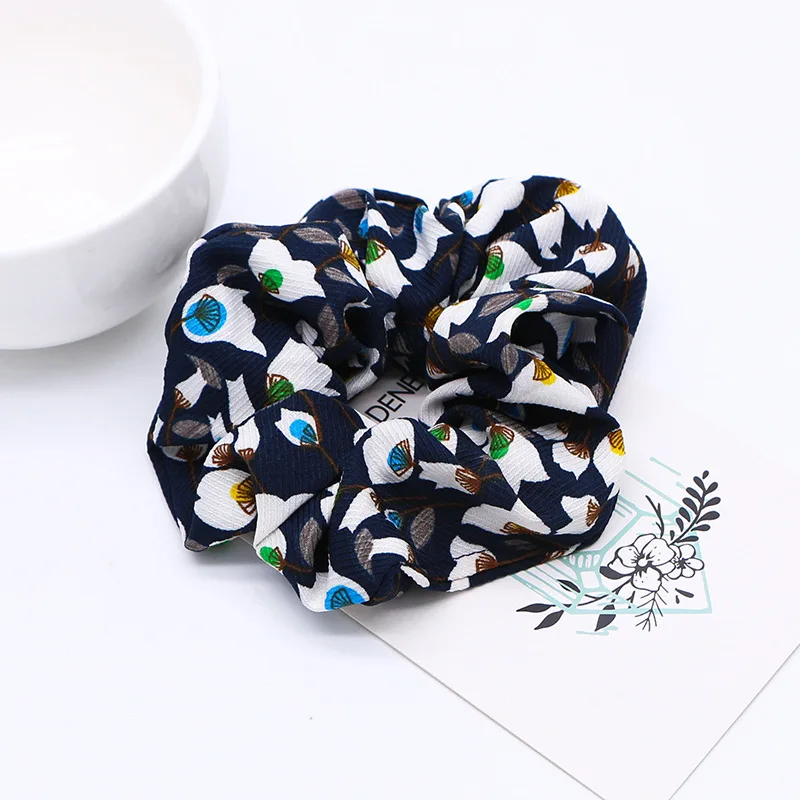 Синий Новые милые модные резинки для волос с цветочным принтом и конским хвостом, винтажные резинки для волос с цветочным рисунком, резинки для волос для девочек, Женские аксессуары - Цвет: Синий