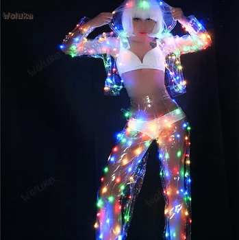 

LED colorful transparent hooded clothing party luminous costume dance team stage equipment CD50 W02