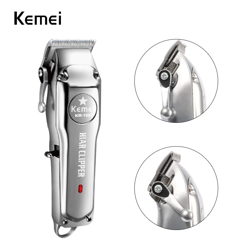 Online Kemei 1997 110 240v edelstahl professional hair clipper wiederaufladbare push scher männer der elektrische bart rasiermesser haar clipper