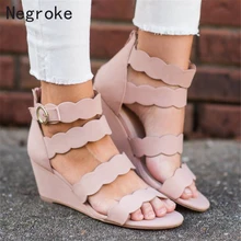 2020 Summer Women Sandals PU Strap Wedges Shoes Ladies Open Toe Platform Wedge Sandals Beach Shoes Dropshipping