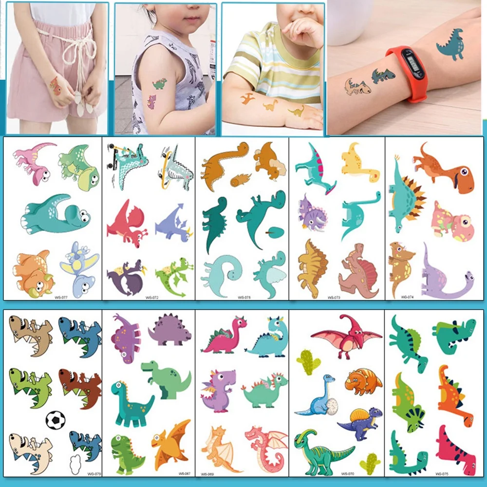 

1 Sheet Cute Dinosaur Tattoo Stickers Children Body Art Cartoon Kawaii Kids Stationery Sticker