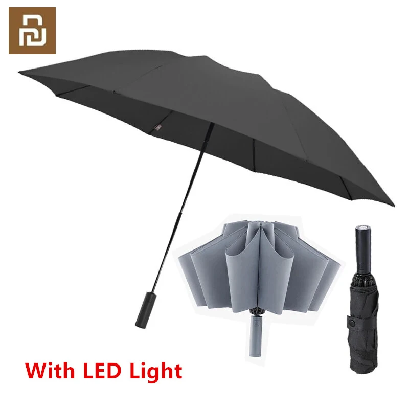 90Fun paraguas plegable con luz Led, sombrilla con reversa automática, resistente al viento y al viento, con luz Led, resistente a los rayos UV, 8K, UPF50