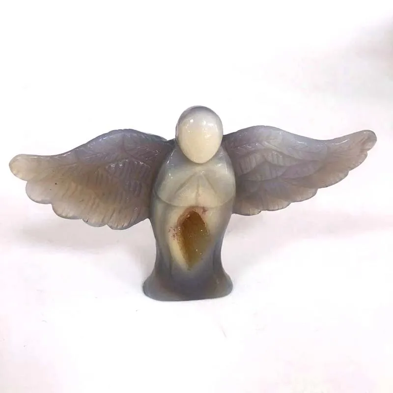 Натуральный агат Geode Angel Drusy Druse Статуэтка Кристалл кварц драгоценный камень ручной резное исцеление для украшения дома подарок xy