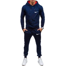 Повседневный мужской спортивный костюм с капюшоном, одноцветная брендовая мужская спортивная одежда из двух частей, Весенняя и осенняя одежда для фитнеса, мужской костюм