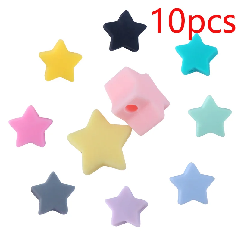 XCQGH, 10 шт., новинка, пищевой силикон, пятиугольная звезда, свободный браслет для прорезывающихся зубов, ожерелье, аксессуары, бусины - Цвет: Многоцветный