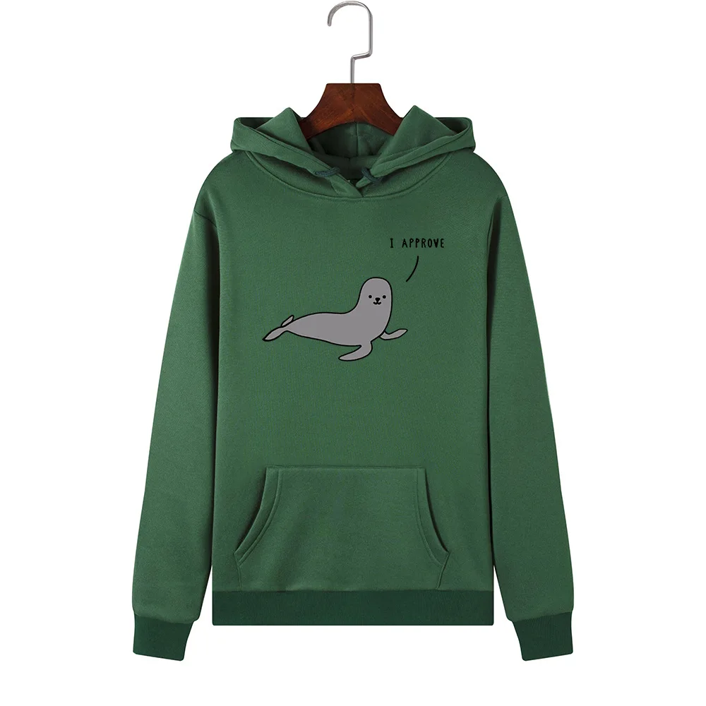 SINGRAIN Smart Dolphin женские толстовки повседневные kpop Pocket Polerones уличная одежда Большие размеры топы с милым принтом koya толстовка с капюшоном - Цвет: dark green