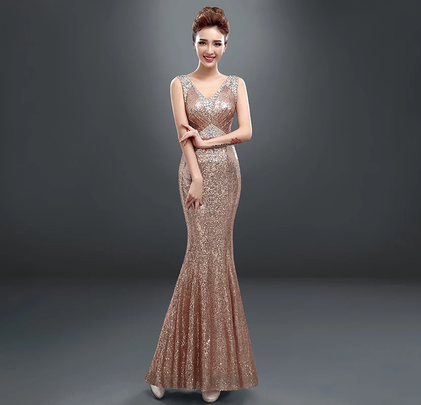 Королевский синий sequines Русалка Длинный v шеи сексуальное layd вечерное платье для женщин вечернее платье - Цвет: Розовый