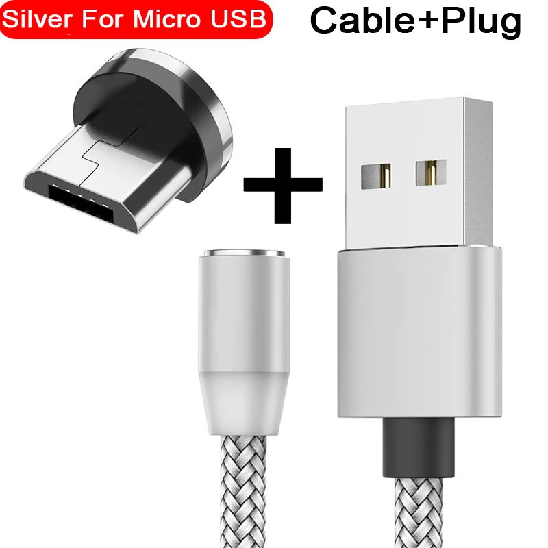 Магнитный кабель USB для быстрой зарядки кабель usb type C Магнитный кабель для зарядки данных Micro USB кабель для мобильного телефона USB шнур - Цвет: For Micro Silver