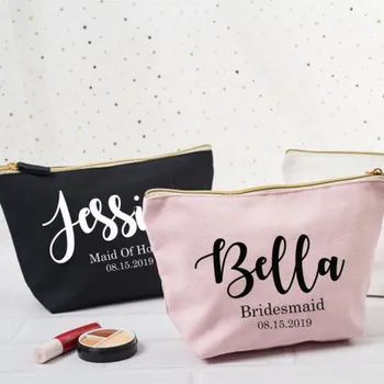 

Customize pink navy blue wedding bride Bridesmaid canvas Makeup Gift maid of honour Make Up comestic vanity Bags kits pouches