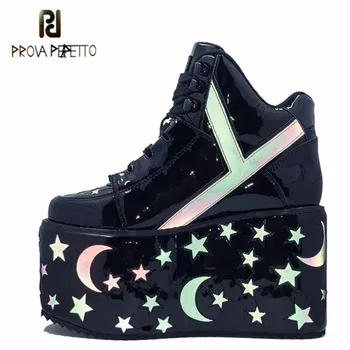 

Prova Perfetto 2020 New Style Women Shoes Stars Moon Round Toe Lace-Up High-Top Shoes Comfort Outdoors Party Women Shoes Fashion