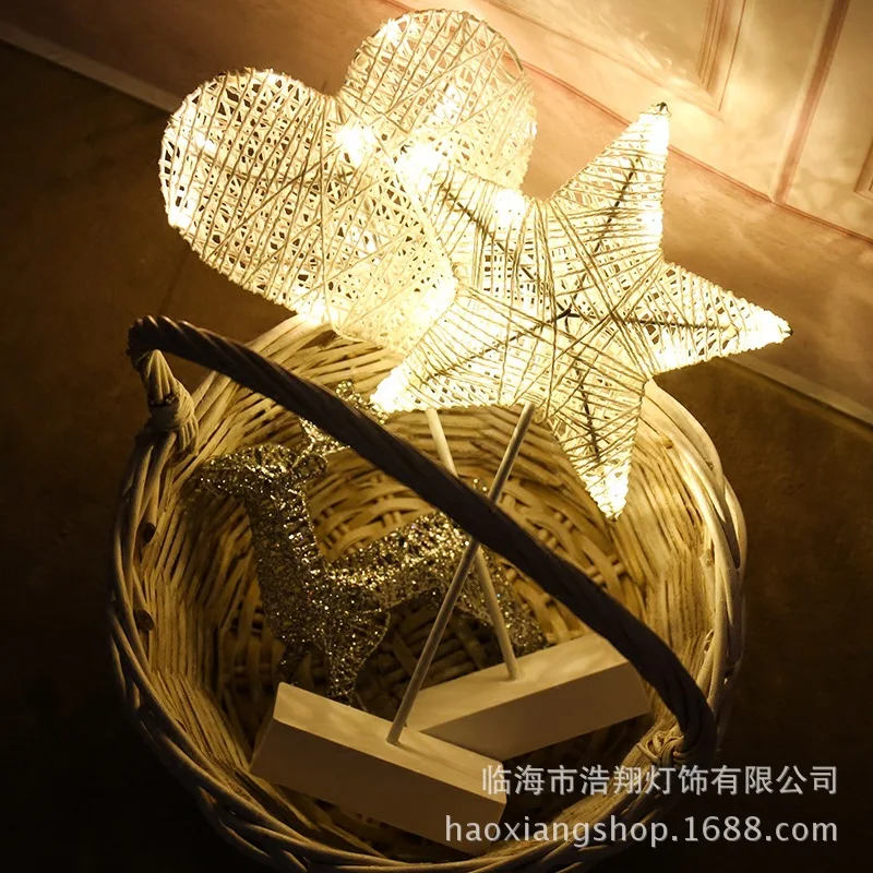 

LED Heart Lamp Handmade Rattan Star Lights INS GIRL'S Heart Room Decorative Decoration Small Night Lamp Colorful Lights Flashing