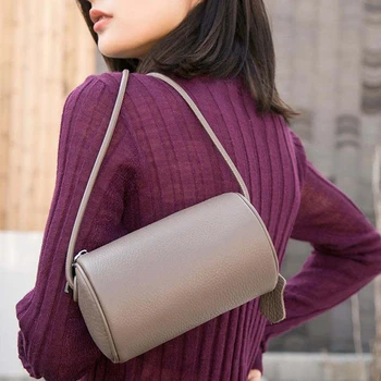 

Women Leather Mini Handbag Small Shoulder Bag Ladies Crossbody Bag barrel Shaped Shoulder Messenger Handbags Women Bucket bag