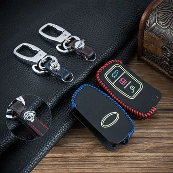 

Luminous Keychain 3 Button Leather Car Key Case Fob Cover for Ford Focus Edge Mondeo Kuga Fiesta Escort Ecosport Car Key Shell