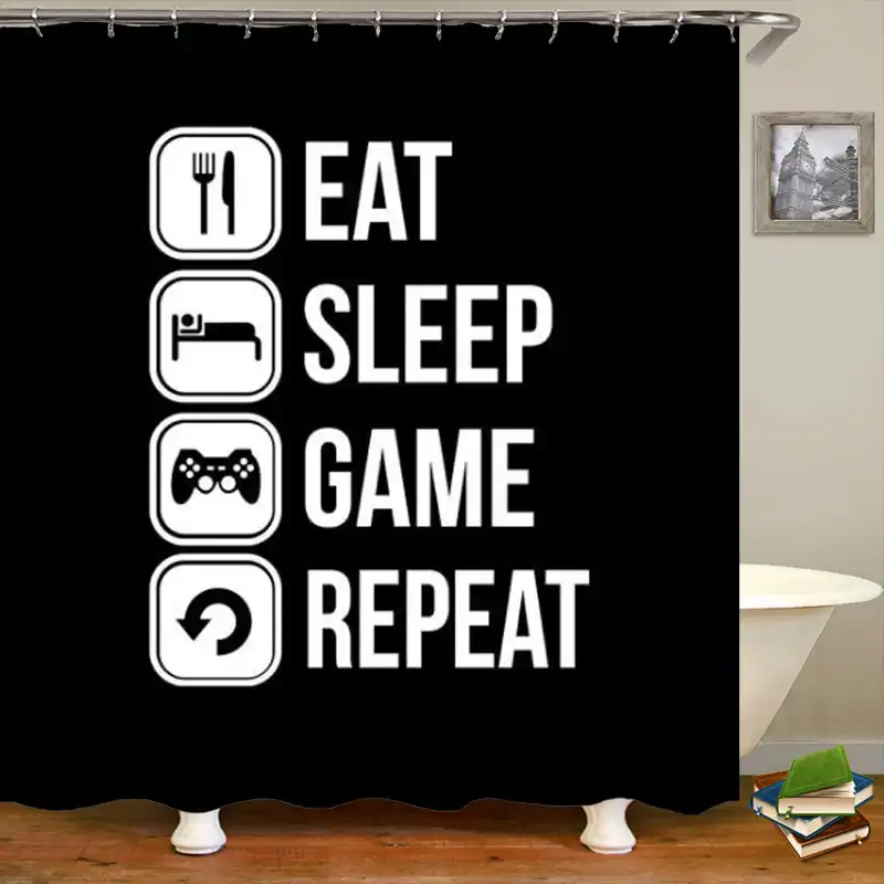 Eat Sleep Game Repeat Cool Shower Curtains For Gamer Funny Video Game Gaming Bath Curtains Bathroom Accessories Home Decor Gifts Shower Curtains Aliexpress