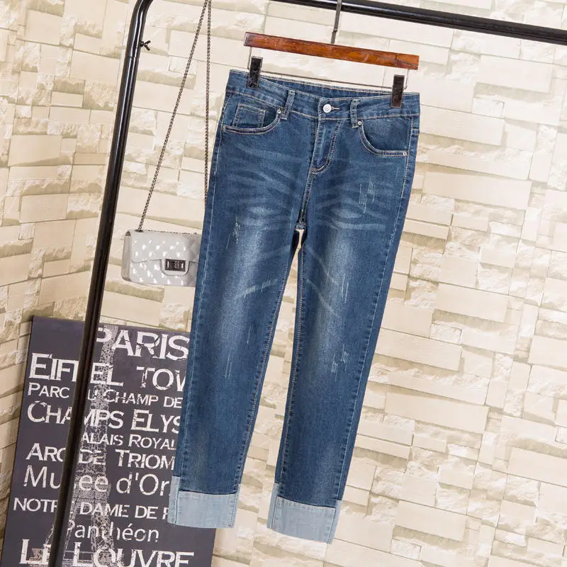 Dark blue jeans Джинсы больших размеров, женские джинсовые узкие брюки, повседневные Джинсы бойфренда, женские уличные джинсы с высокой талией для мам, женские брюки 5XL Q2276 - Цвет: Dark blue jeans