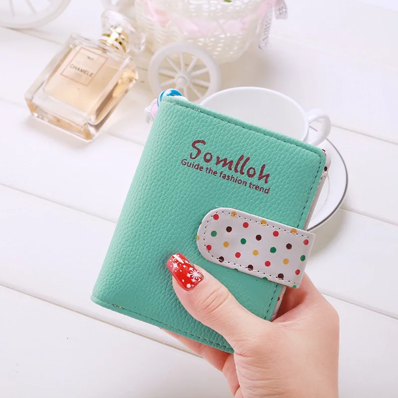 

New Fashion Candy Colors Women Wallets Polka Dots Leather Zipper Small Wallet Purse Cards Holder For Girls Women Laddies