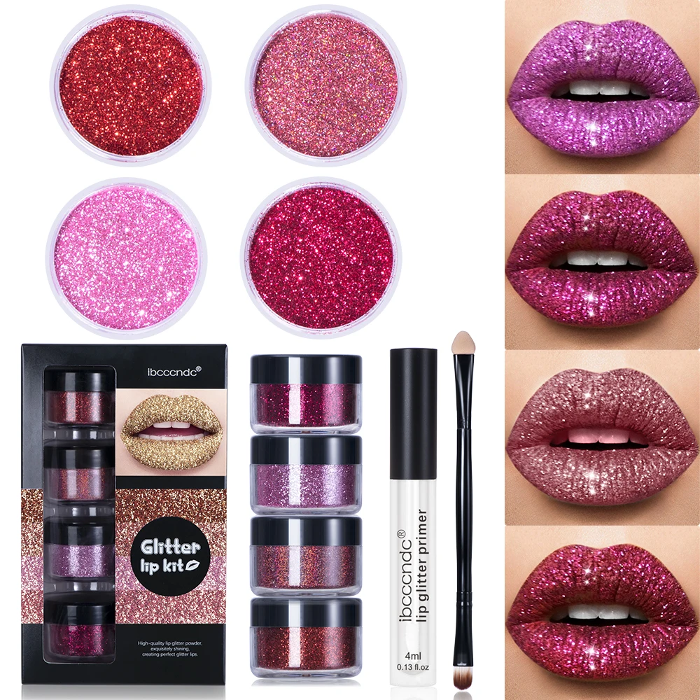 4color/set Glitter Lip Kit Shinning Lips Glitter Powder With Primer