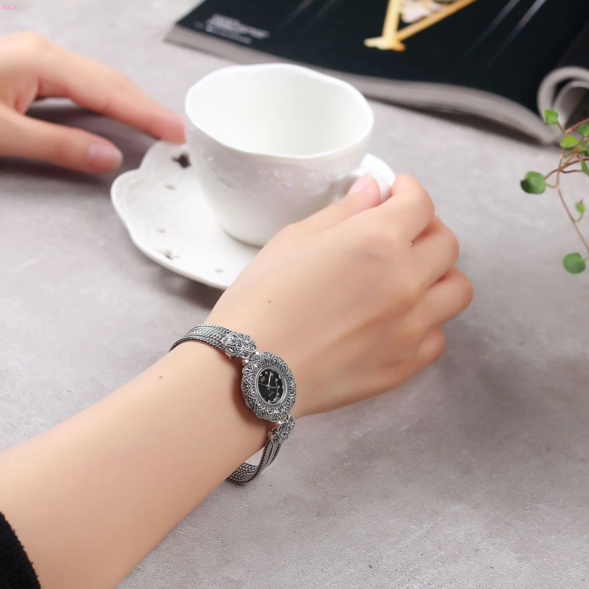 Новые модные ювелирные изделия Тайское Серебро S925 чистое серебро тайское ремесло цветок сливы женские и мужские часы-браслет для mwn и женщин