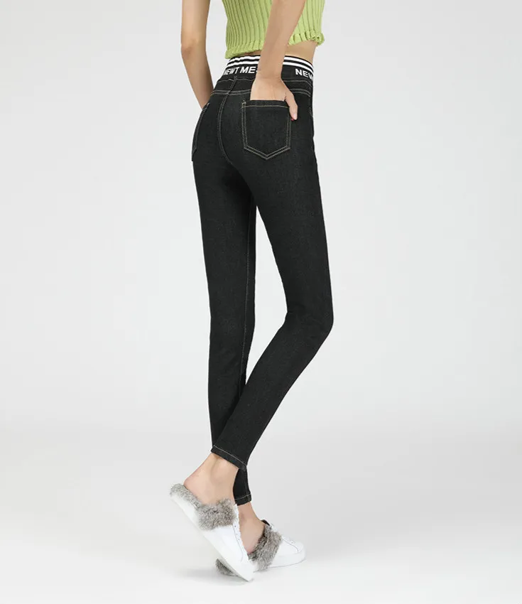 Зимние узкие джинсы с высокой талией и эластичной резинкой на талии с флисовой подкладкой, узкие джинсы, длинные джинсы для женщин S M L XL 2XL 3XL