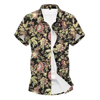 

Flower Blouse Male New Slim Summer Dress floral Shirt for Man Short sleeves Casual Shirt Men Black White