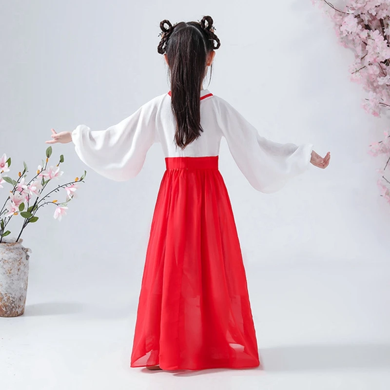 Hanfu/летнее платье с длинными рукавами для девочек; оригинальное улучшенное платье для девочек в стиле ретро и китайском стиле; осеннее платье для фотосессии в национальном стиле
