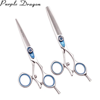 

Hair Cutting Scissors 6" Japanese 440C Purple Dragon Silver Thinning Shears Hair Scissors Set Swivel Handle Haircut Shears Z9019