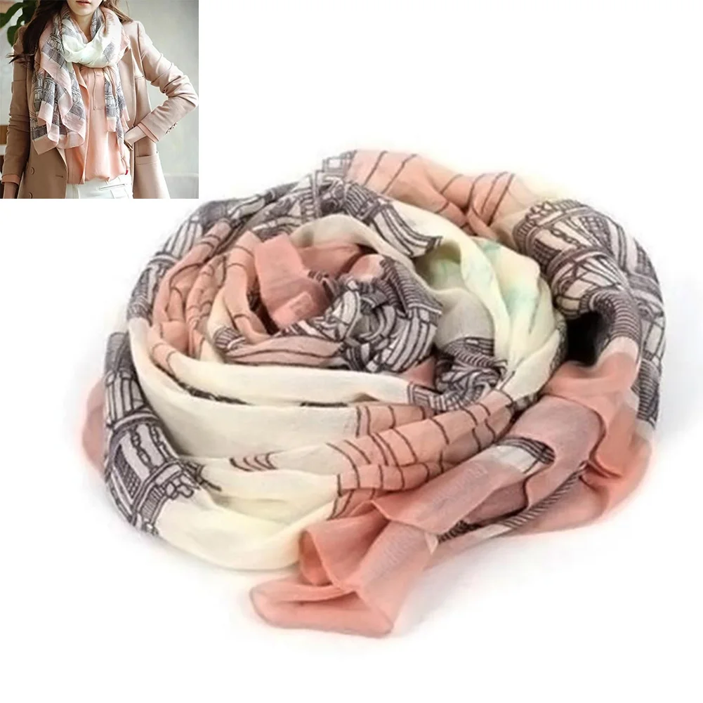 

Autumn Winter Women Scarf Tower Printed Long Scarf Shawl Casual Soft Warm Pink Voile Party Dating 80*170cm #5