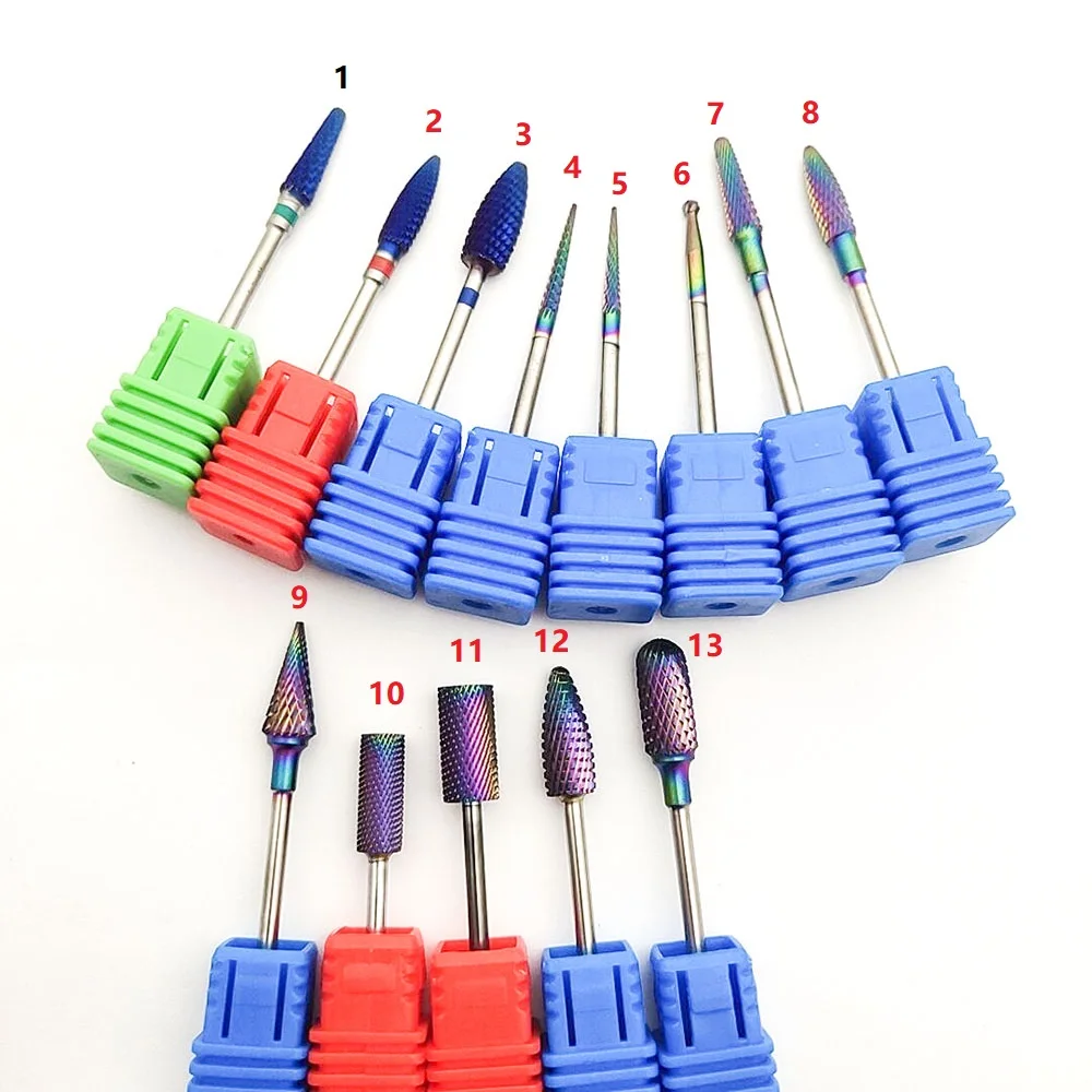 

13 Types Tungsten Blue Rainbow Carbide Nail Drill Bit Electric Nail Mills Cutter for Manicure Machine Nail Files Accessories