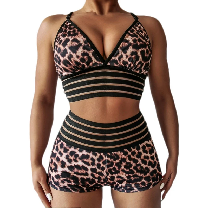 Летняя новая обтягивающая Бедро тянущиеся леопардовые сексуальные шорты спортивные фитнес в полоску, с высокой талией шорты