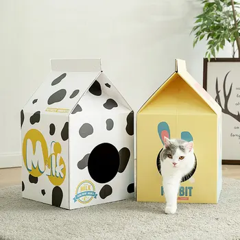 

Corrugated Paper Milk Carton Cat Box Carton Cat Scratcher Cat Litter Cat Toy