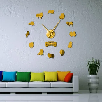 

Dog Breed Pomeranian Wall Clock Deutscher Spitz DIY Frameless Wall Clock Big Needle Mirror Effect Pom Acrylic Big Time Clock