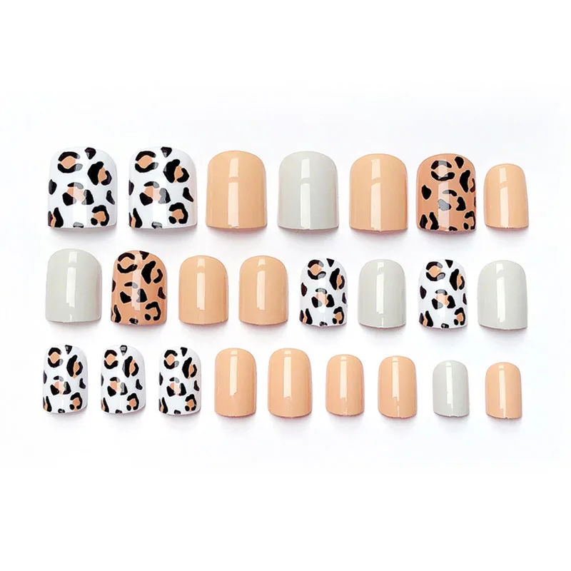 24 шт./кор. Леопардовый принт поддельные пресс для ногтей, для нанесения с помощью клея на коротком квадратном головка накладные ногти пригодно для полного покрытия, накладные ногти с 2g клей для девочек