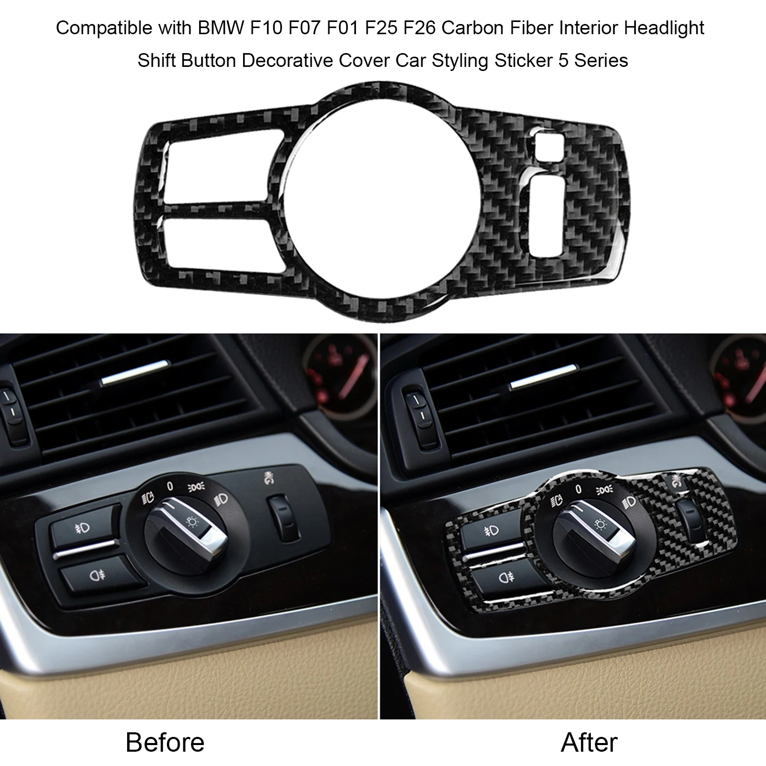 

Carbon Fiber Interior Headlight Shift Button Decorative Cover Fit for BMW F10 F07 F01 F25 F26 Car Styling Sticker 5 Series