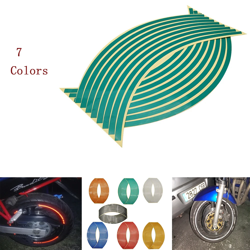 

16Pcs Motorcycle Car Wheel Tire Stickers Reflective Rim Tape Moto Auto Decals For Kawasaki zx10 r zzr 600 zxr 400 KX65