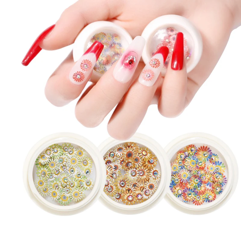 

2020 new 3D color three-dimensional nails diamond daisy flower sequins DIY nail designer art decoration accessories 50pcs/1box