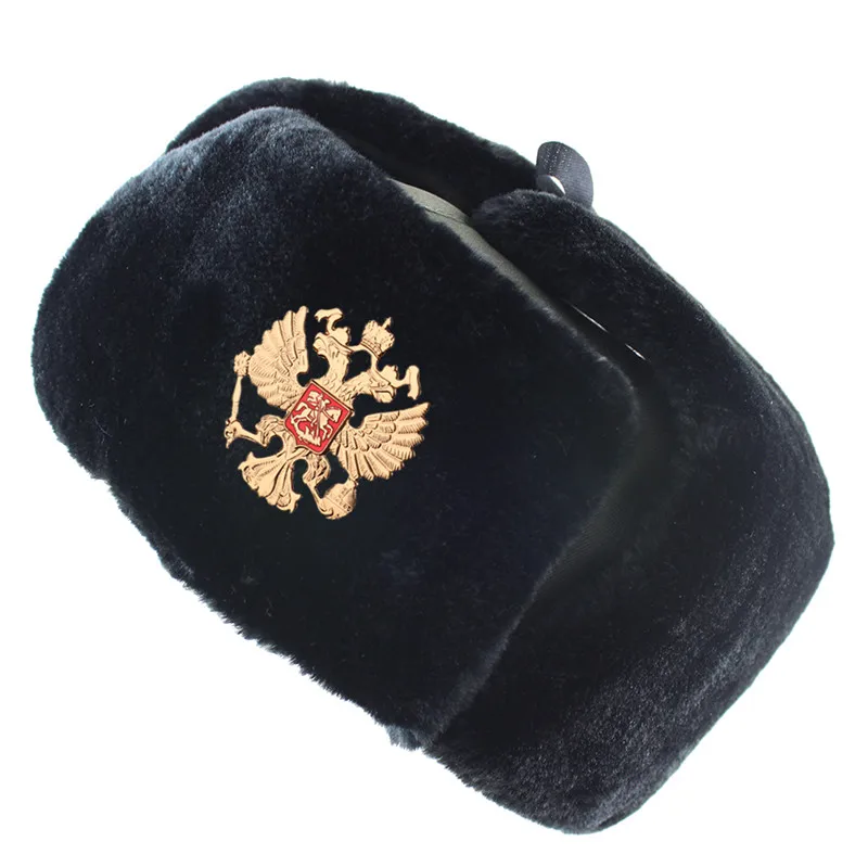 Black Eagle Badge Советские значки, Россия, ушанка, мужские зимние шапки-бомберы, авиаторы из искусственного меха, ушанки, шапка-ушанка, русская национальная эмблема, зимние шапки - Цвет: Black Eagle Badge